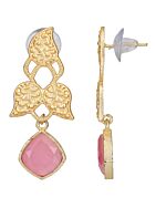 Pink Stone Matte Gold Earrings