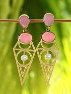 Pink Stone Matte Gold Earrings