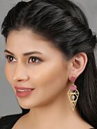 Pink Stone Matte Gold Earrings