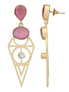 Pink Stone Matte Gold Earrings