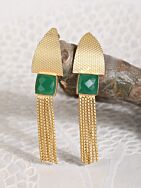 Handcrafted Green Stone Matte Gold Earrings