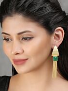 Handcrafted Green Stone Matte Gold Earrings