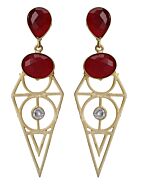 Red Stone Matte Gold Earrings