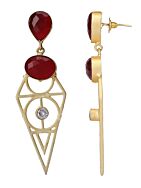 Red Stone Matte Gold Earrings