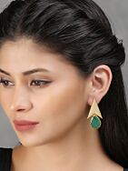 Green Stone Matte Gold Earrings