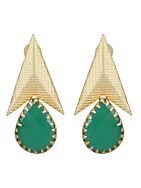 Green Stone Matte Gold Earrings