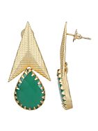 Green Stone Matte Gold Earrings