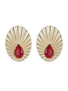 Miny Size Red Stone Matte Gold Earrings