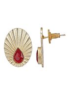 Miny Size Red Stone Matte Gold Earrings