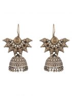 Silver Toned Floral Stud Handcrafted  Brass Jhumka