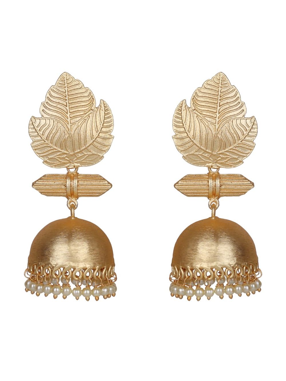 Leaf Style Matte Gold Stud Jhumka