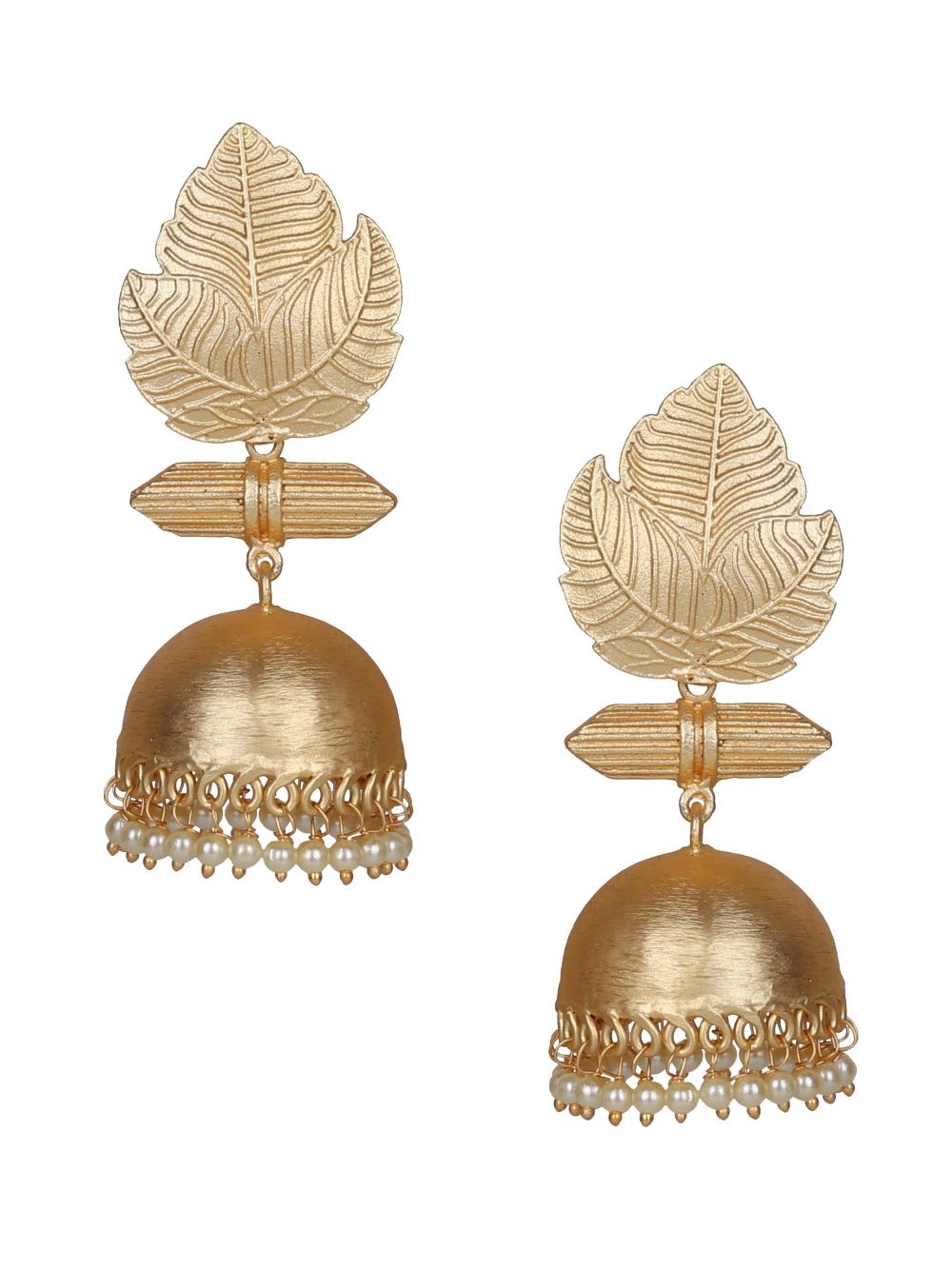 Leaf Style Matte Gold Stud Jhumka