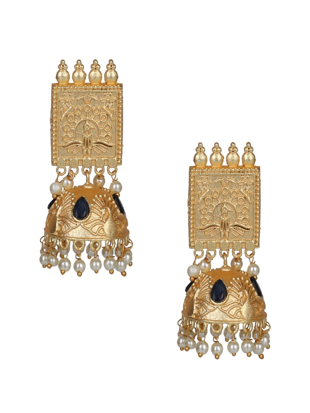 Blue Stone Matte Gold Stud Jhumka