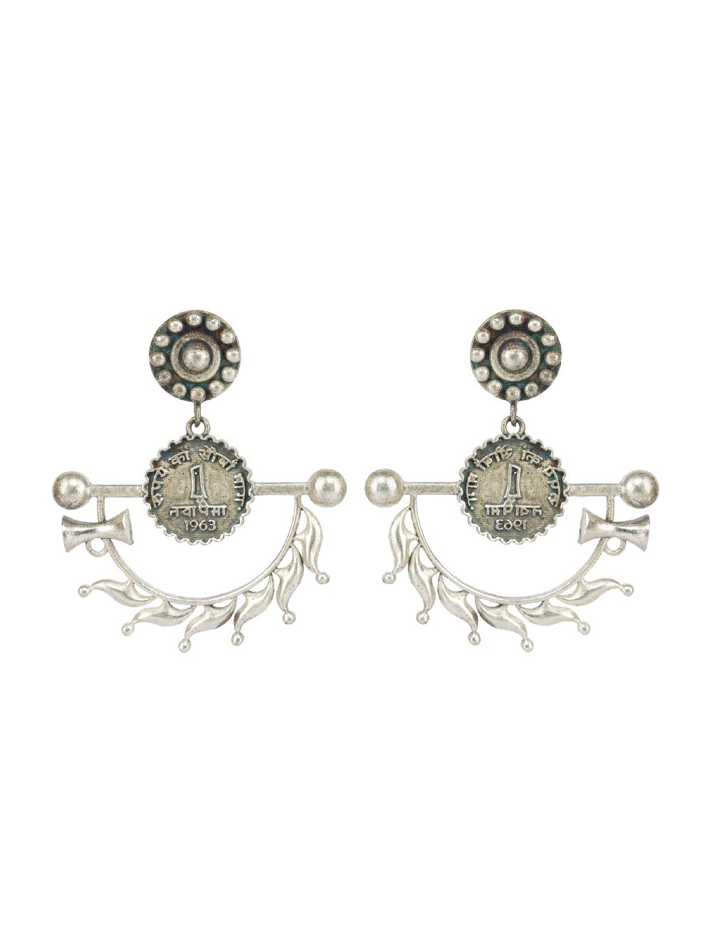 Tribal Silver Tone Brass Earrings