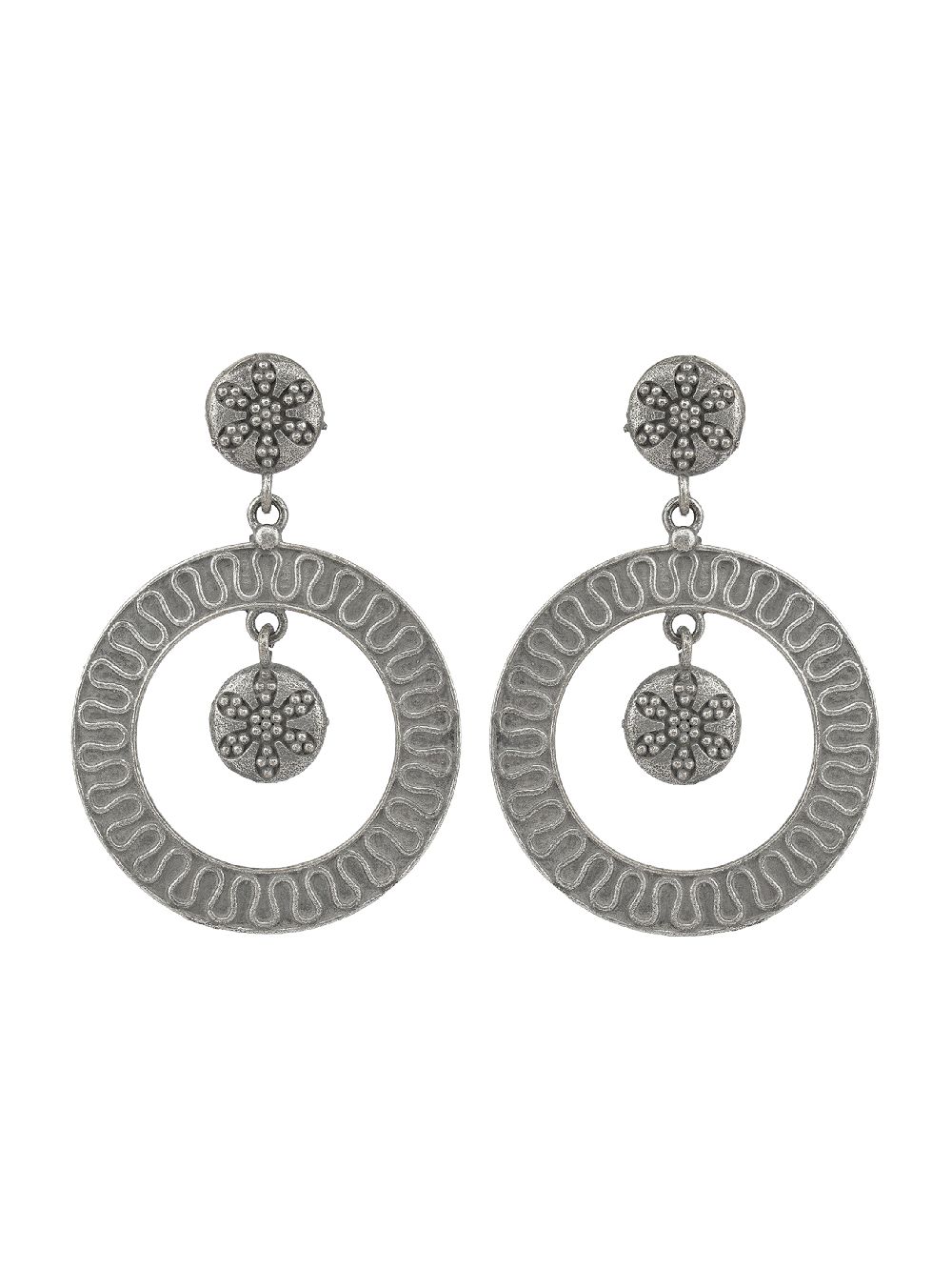 Tribal Silver Tone Brass Earrings