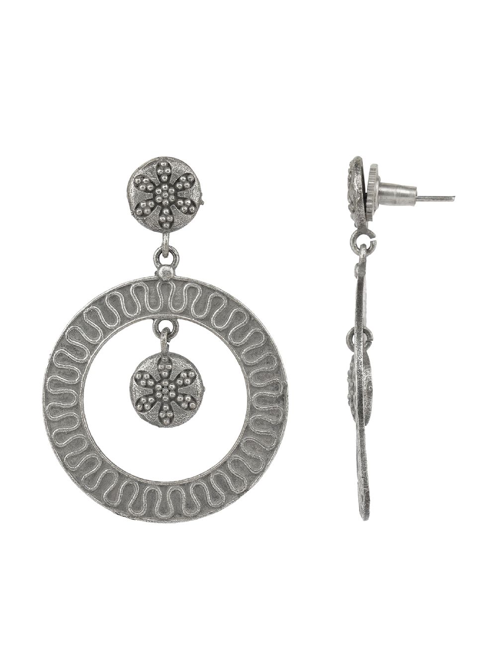 Tribal Silver Tone Brass Earrings