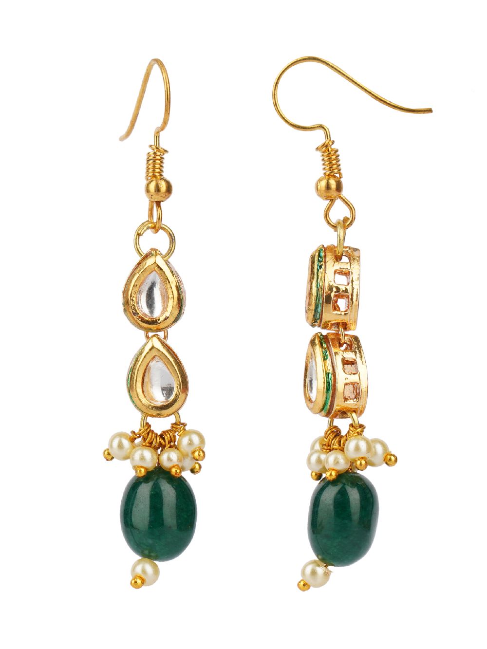 Green handcrafted Gold tone Kundan Earrings