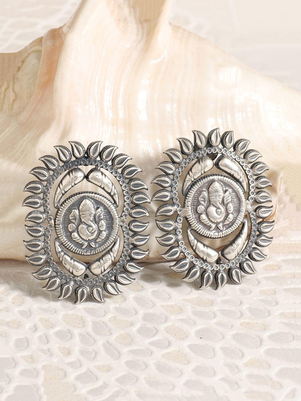 Lord Ganesha handcrafted Silver Stud  Earrings