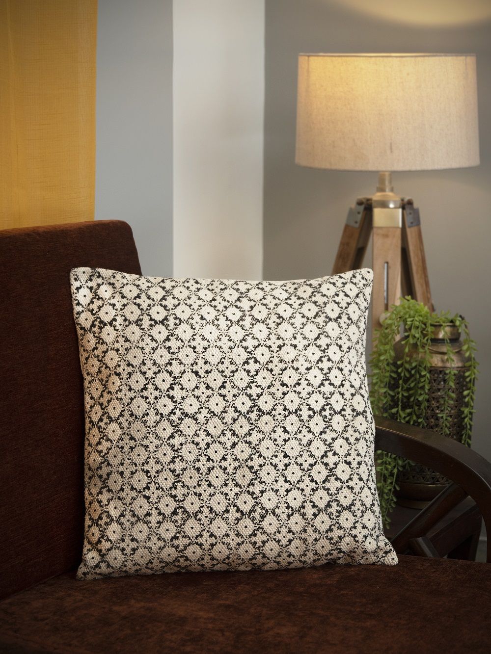 Black And White Hand Block Printed Cotton Dari Cushion Cover