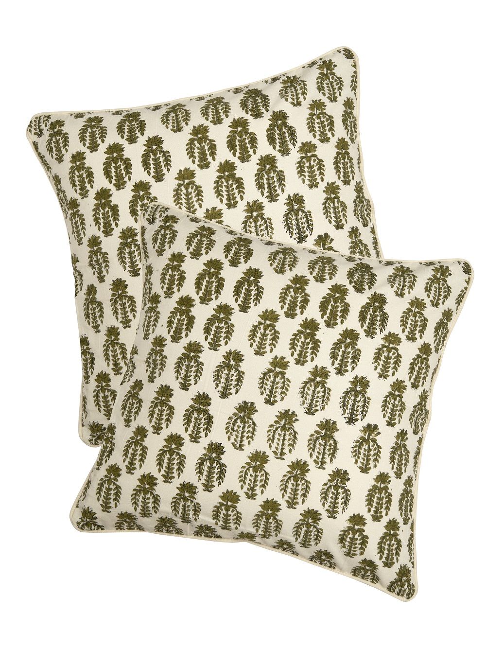 Green Hand Block Printed Cotton Cushion Cover