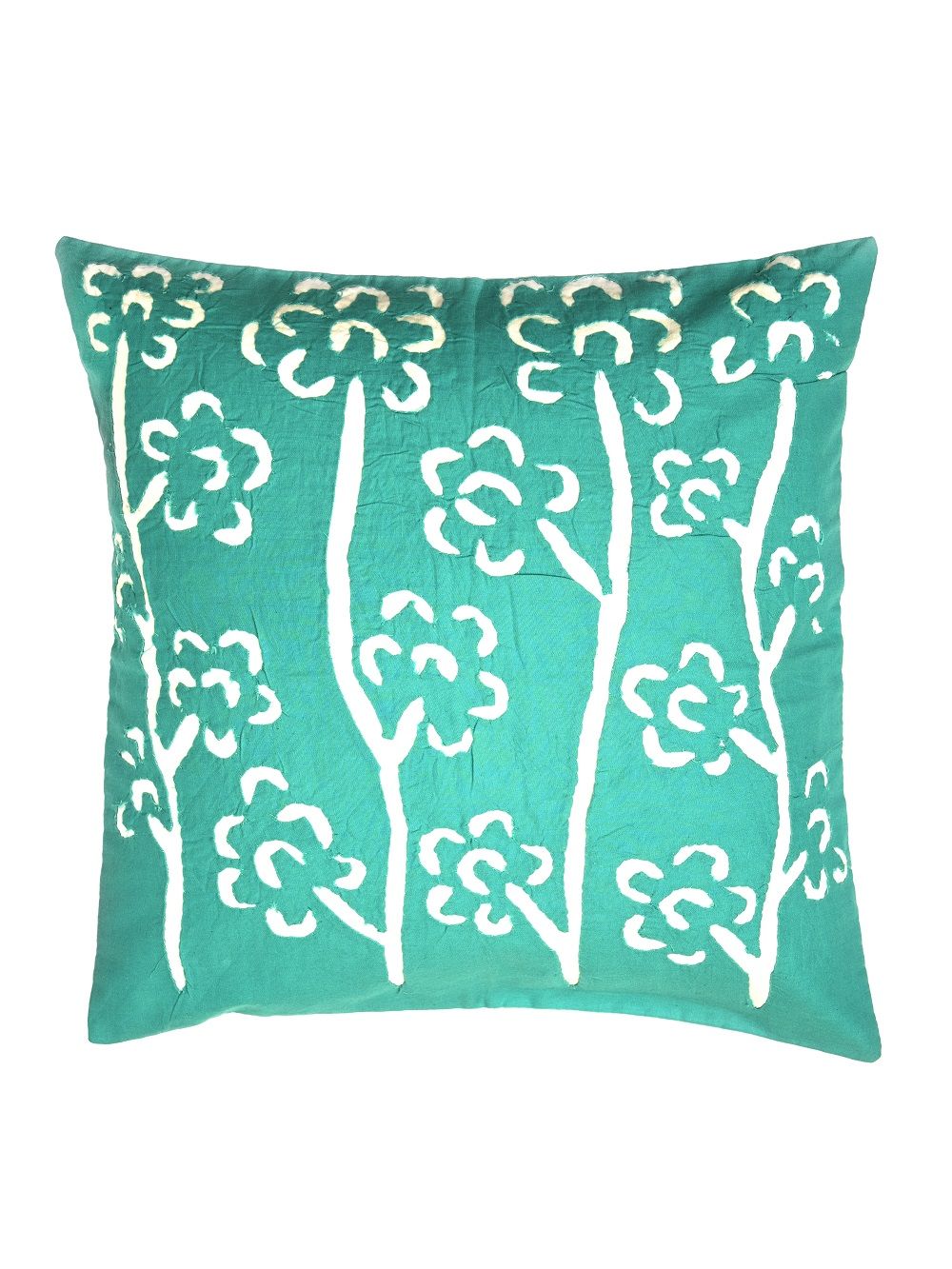 Aquamarine Applique Cutwork Cotton Cushion Cover