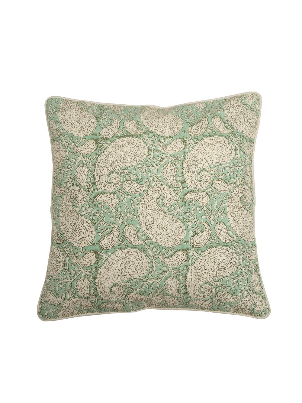 Light Green Hand Block Printed Cotton Cushion Cover