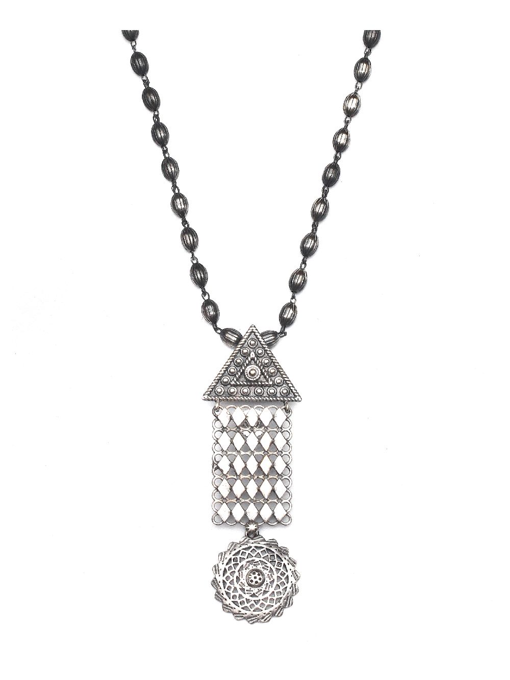 Silver Tone Tribal Long Necklace Set ( Set of 2)