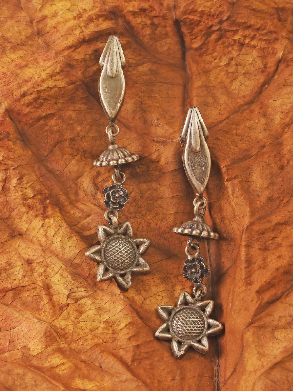 Tribal Silver Tone Brass Earrings