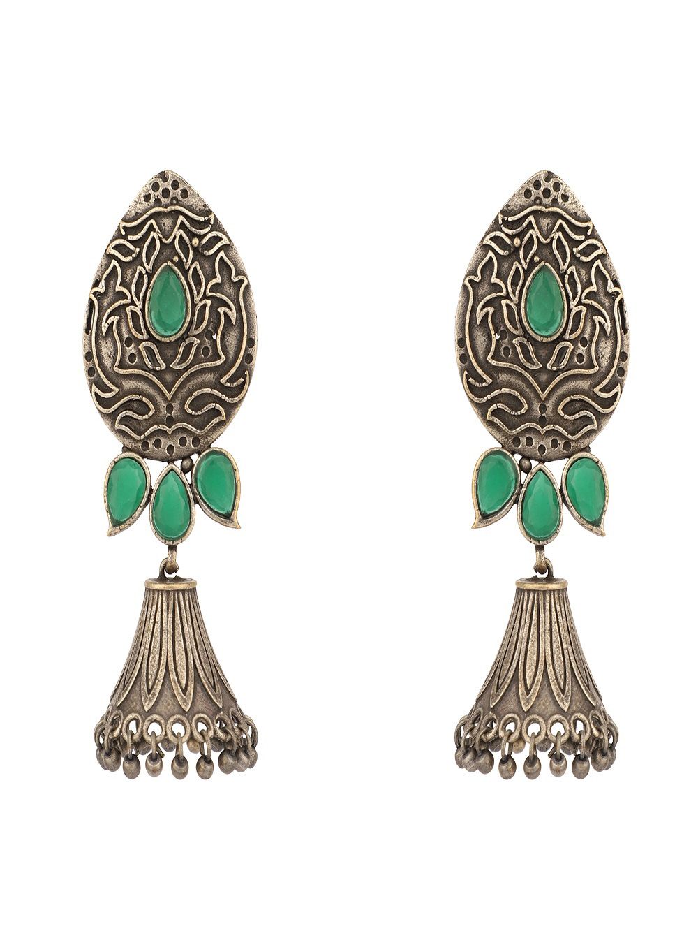 Green Emerald Silver Tone Brass Earrings