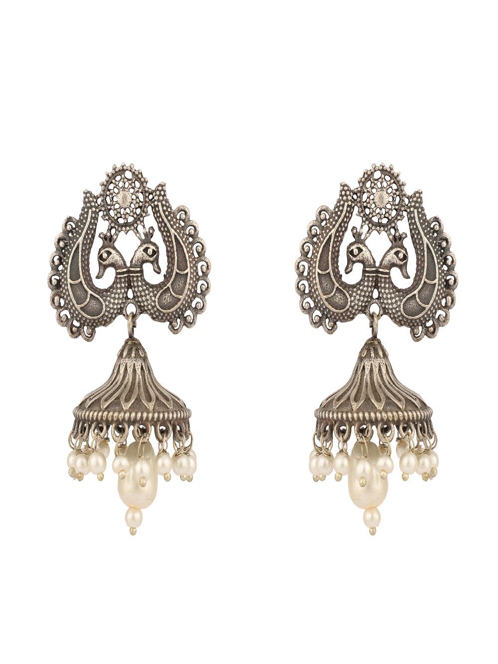 Peacock Silver Tone Brass Jhumka