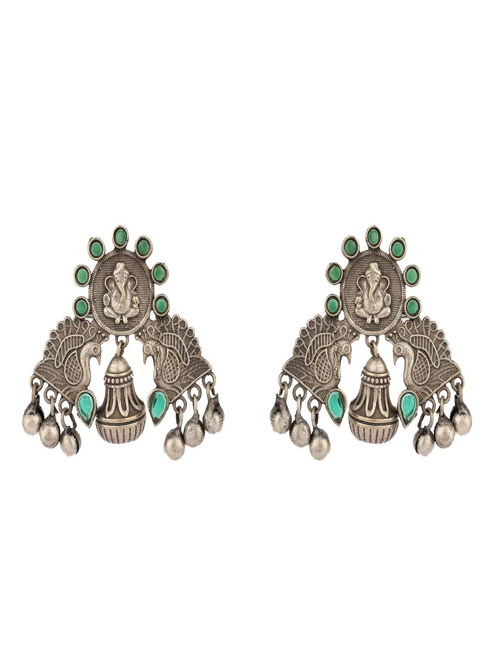 Lord Ganesha Design Silver Tone Brass Earrings