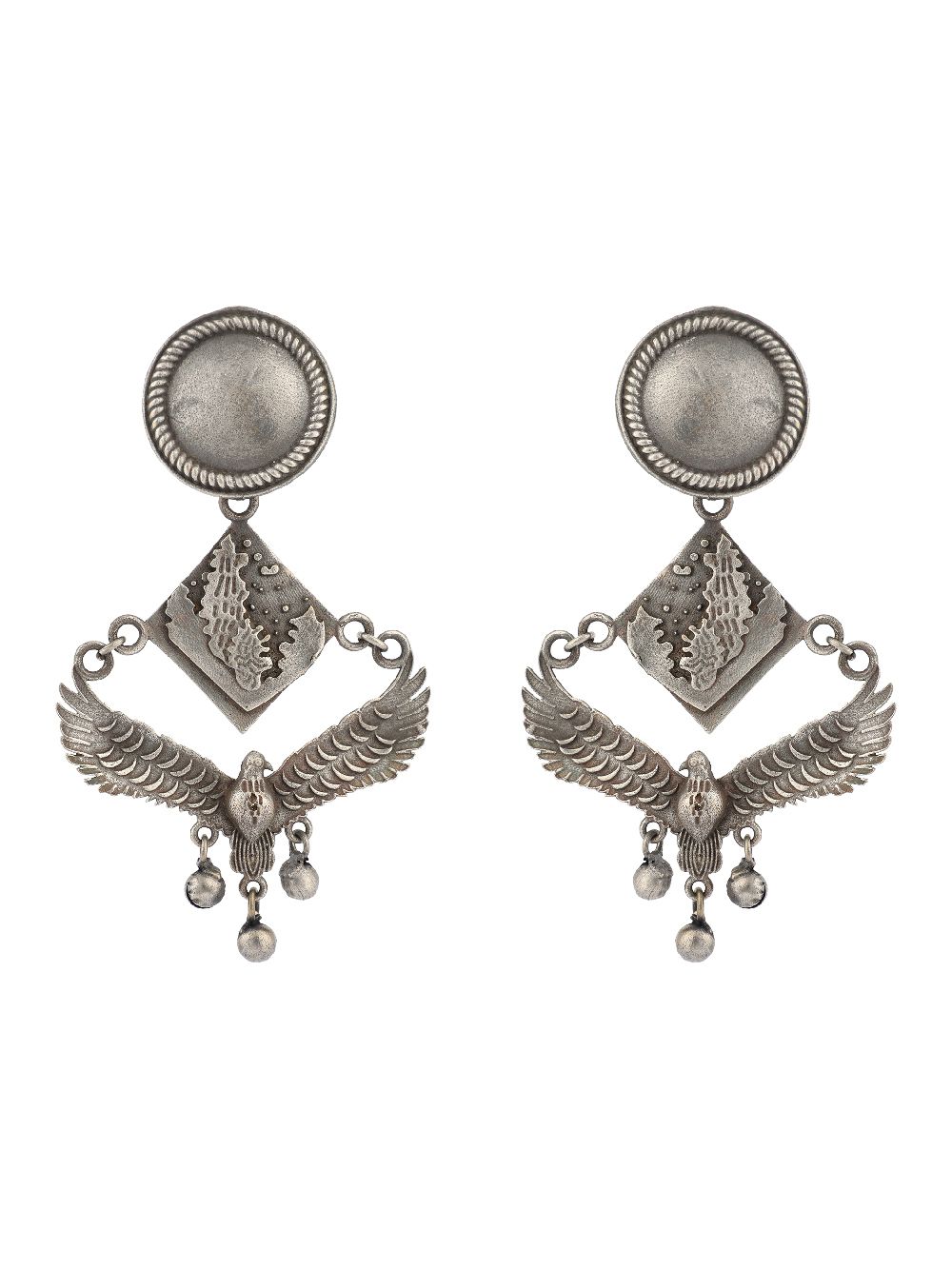 Antique Handcrafted Silver Tone Brass Earrings