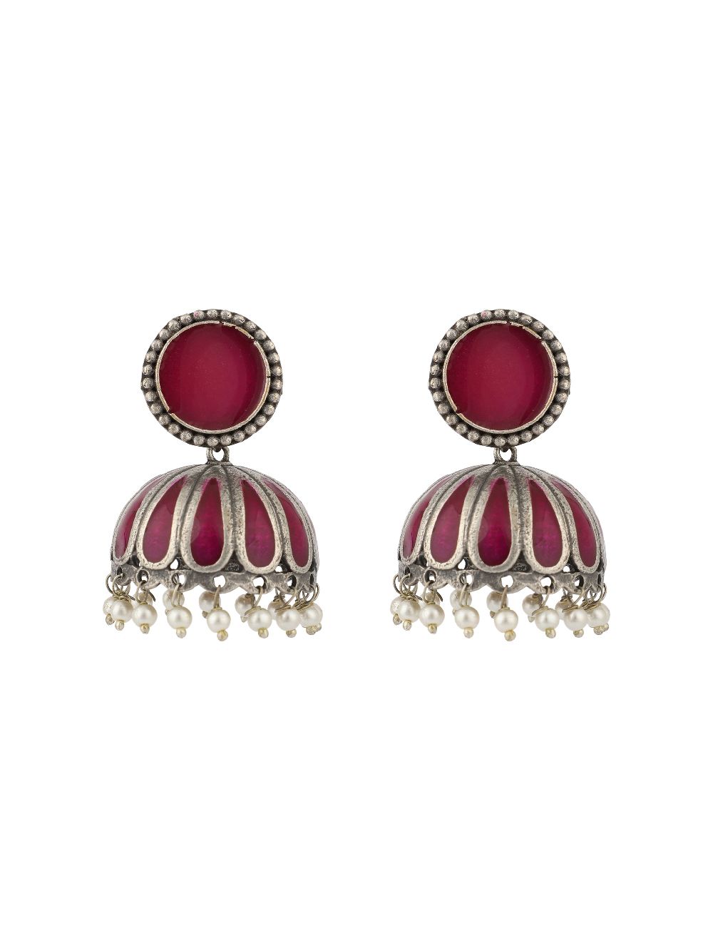 Bohemian Tale Silver Tone Brass Enamel jhumki