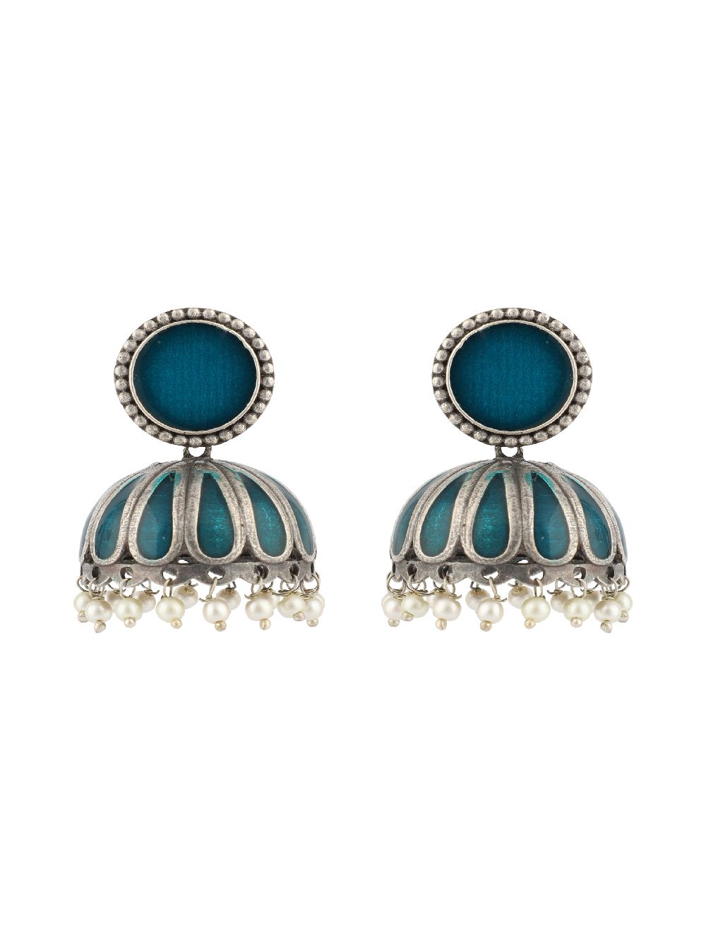 Bohemian Tale Silver Tone Brass Enamel jhumki