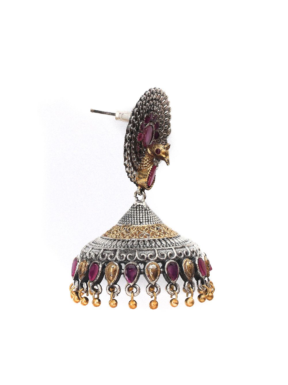 Dual Tone Brass Peacock Jhumka