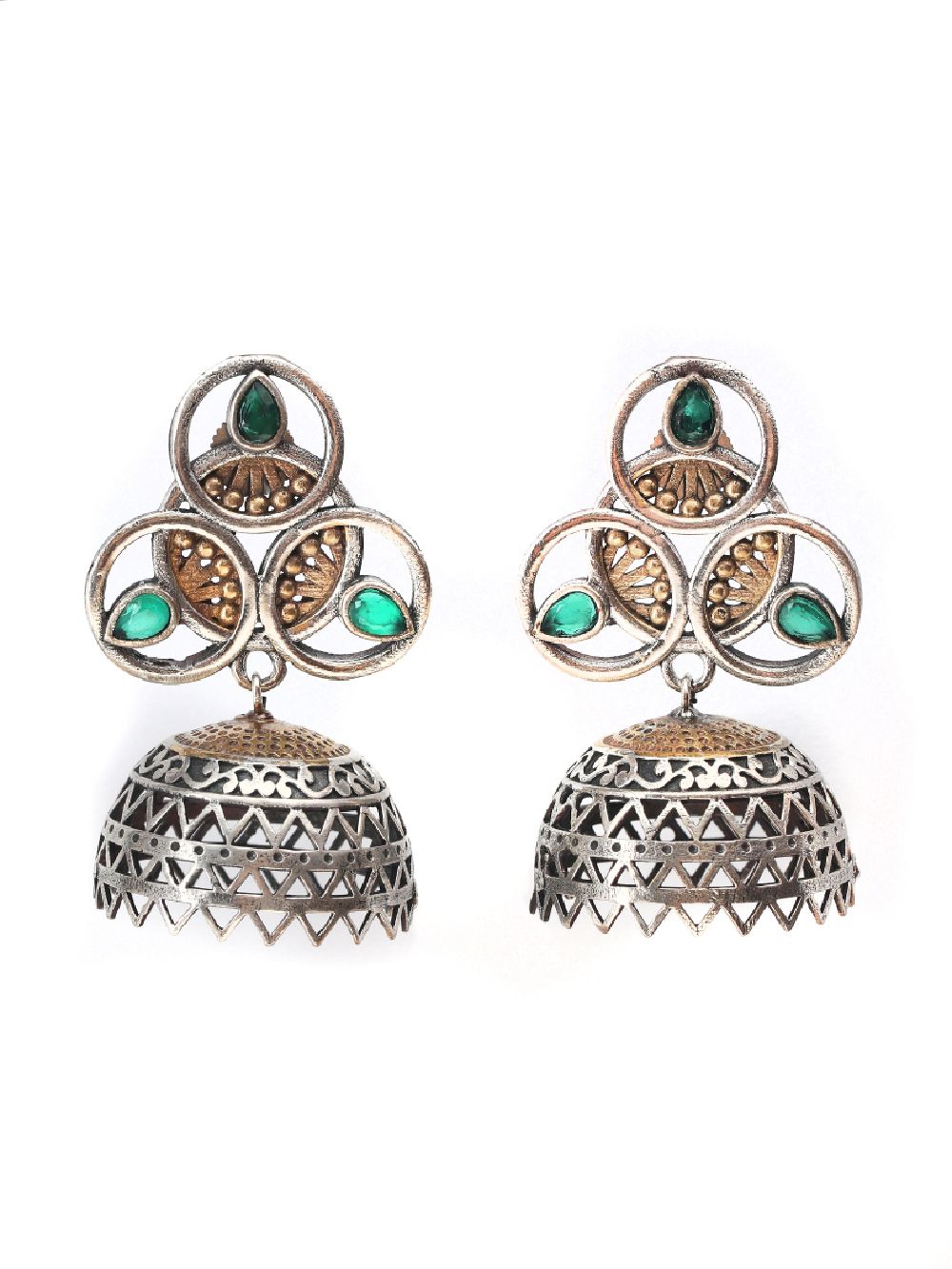 Green Dual Tone Brass  Earrings