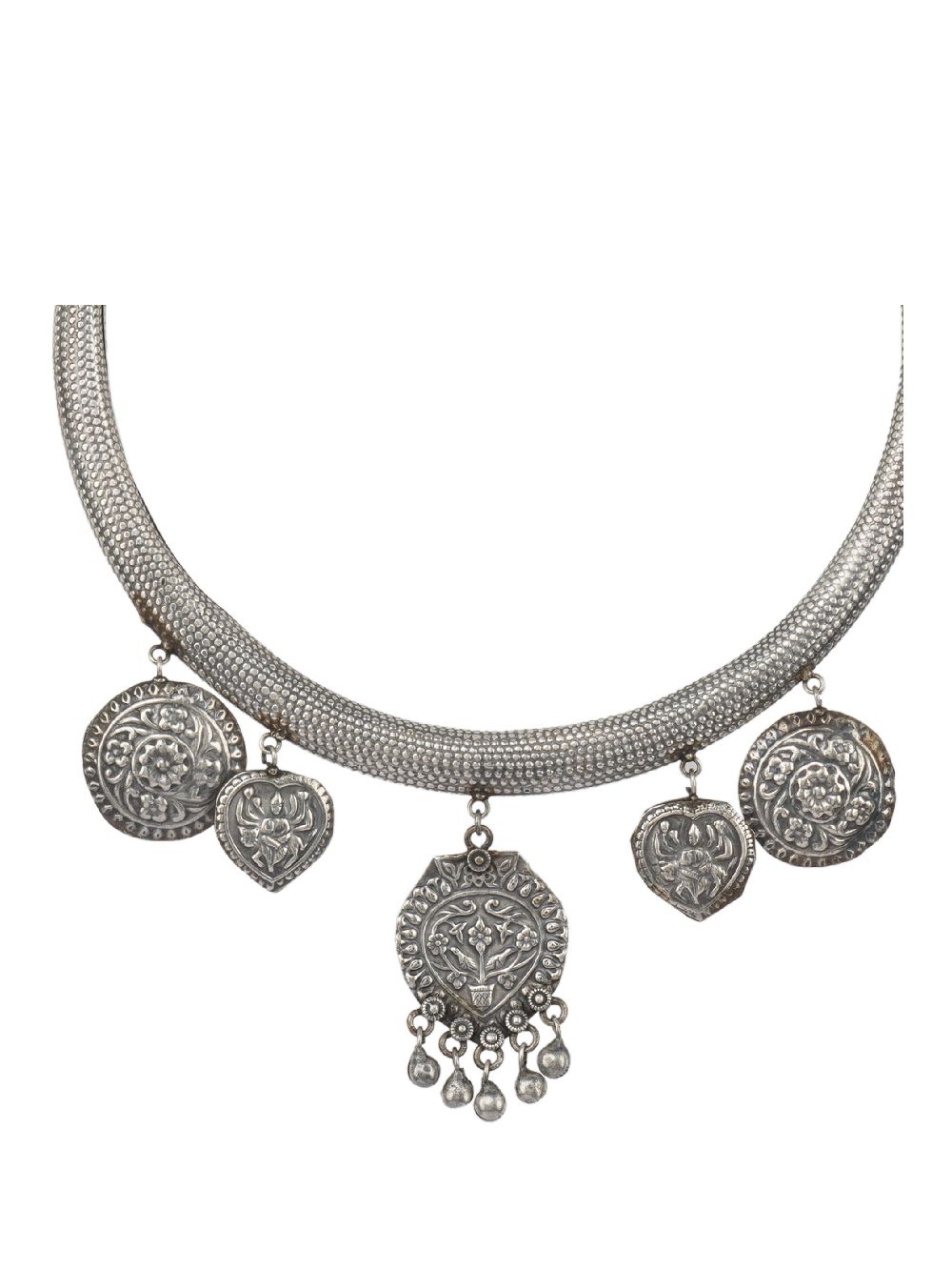  Silver Tone Brass Tribal Hasli Nacklace