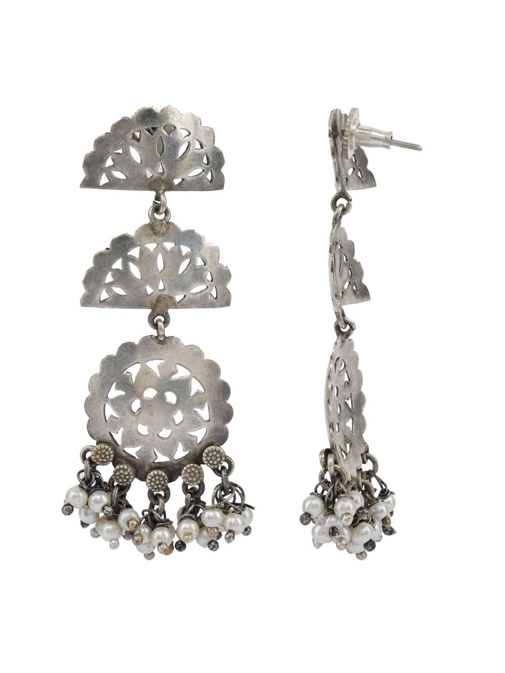 Tribal Silver Tone Brass Earrings