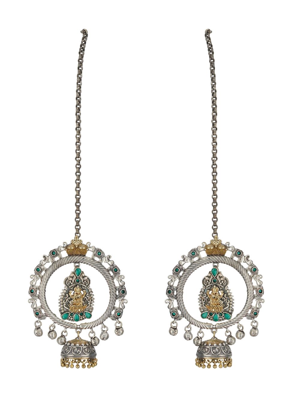 Tribal  Dual Tone Brass chandbali Earrings with extender chain