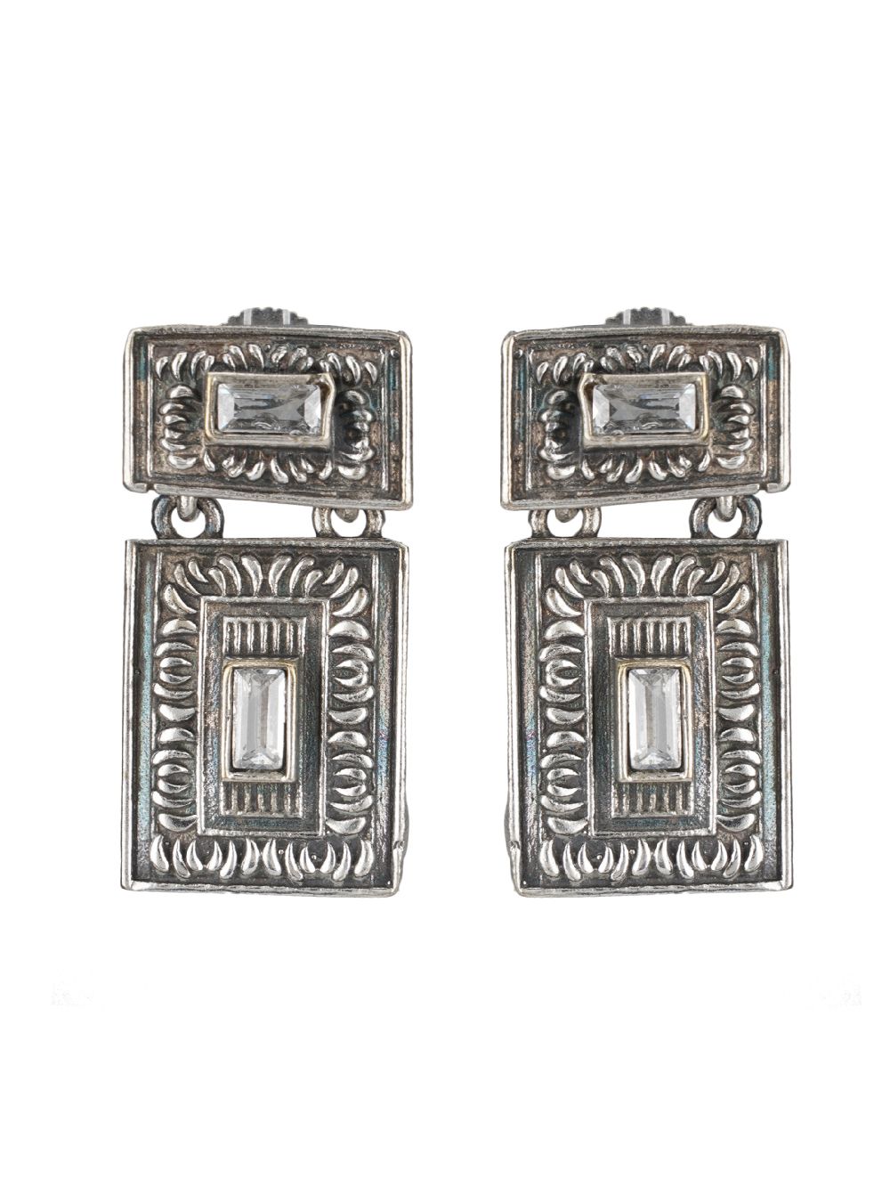 Tribal Silver Tone Brass Earrings