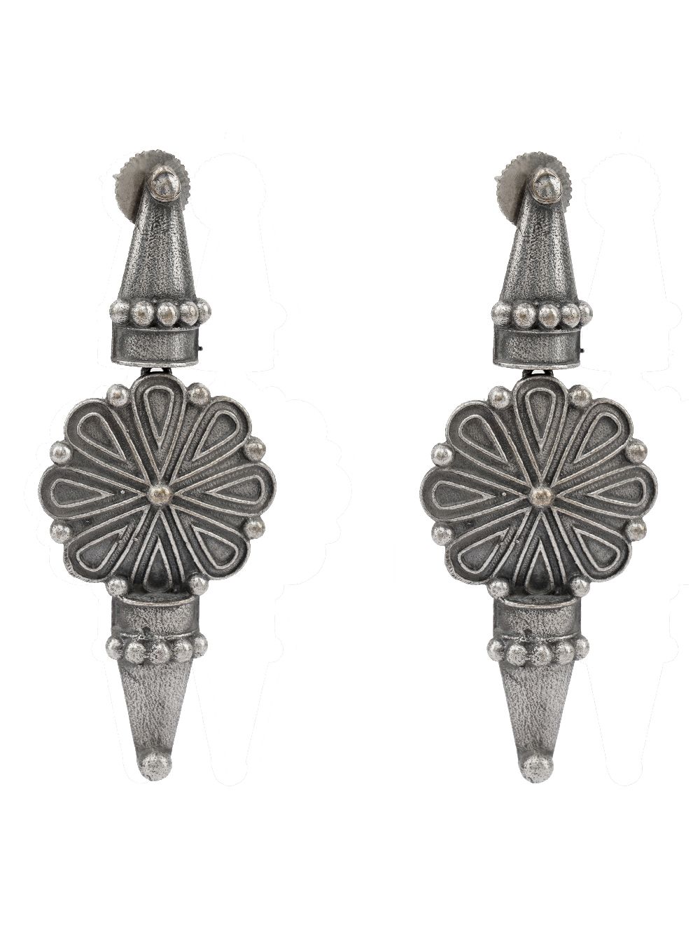 Tribal Silver Tone Brass Earrings