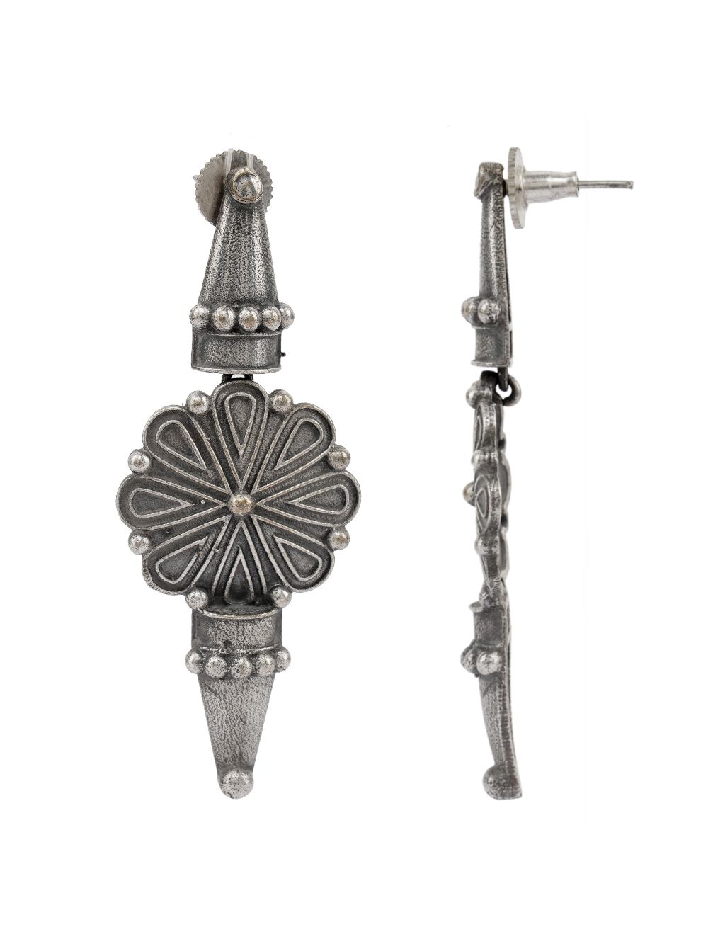 Tribal Silver Tone Brass Earrings