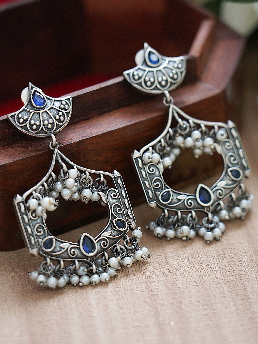 Tribal Silver Tone Brass Earrings