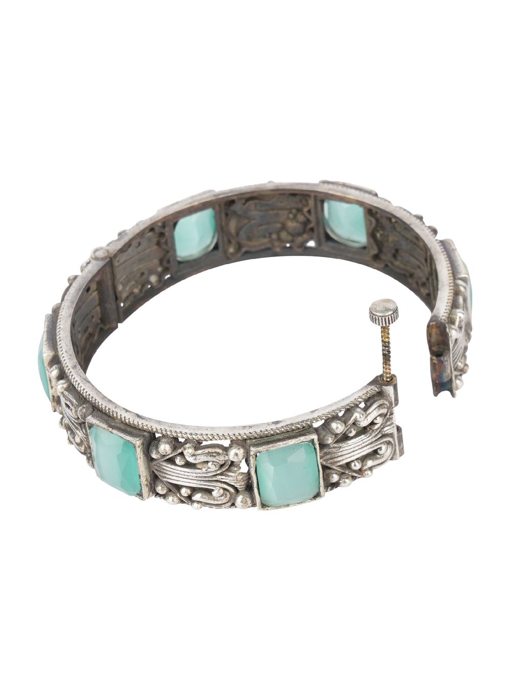 Green Tribal Silver tone Brass Bangle