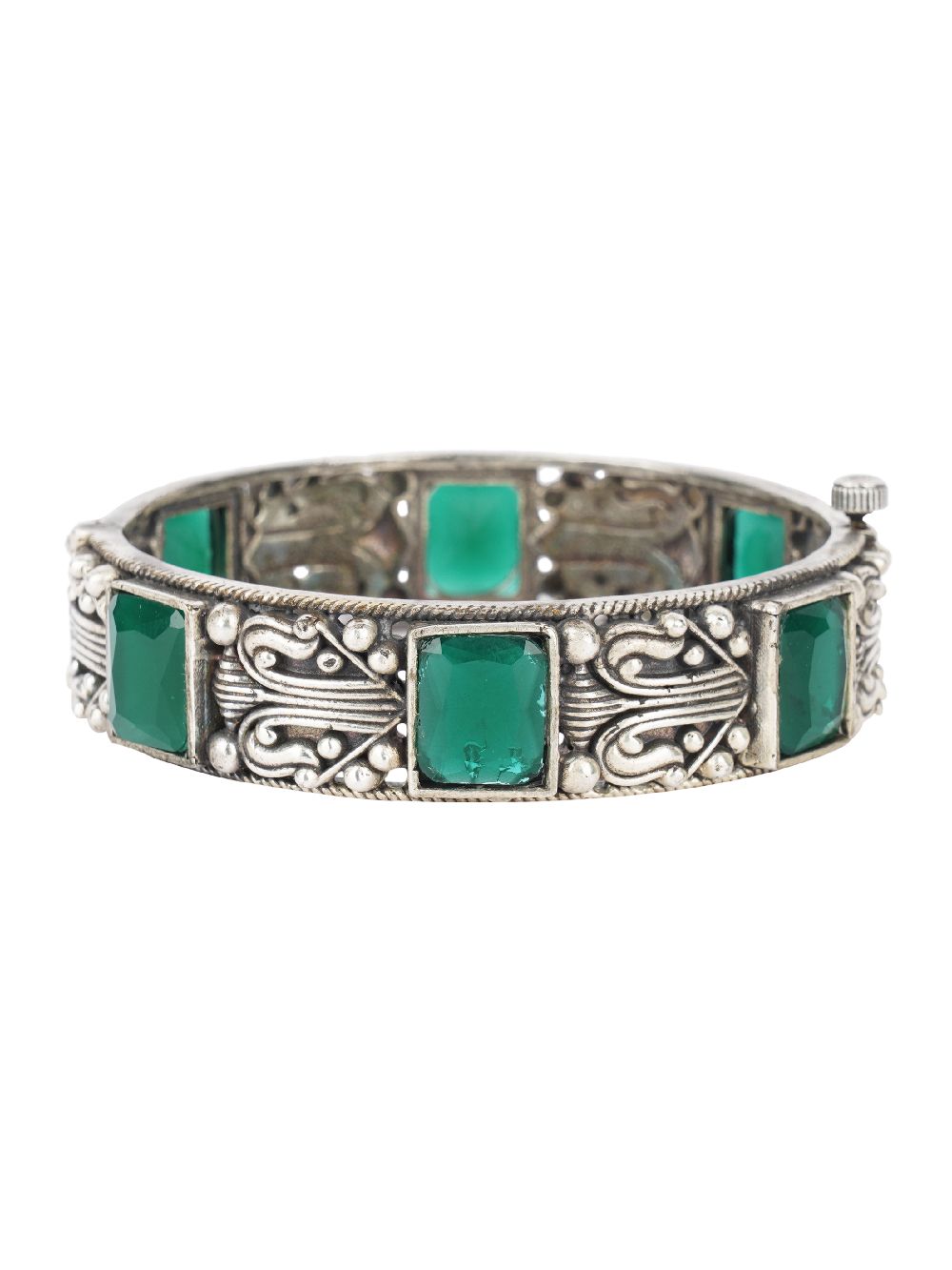 Green Tribal Silver tone Brass Bangle