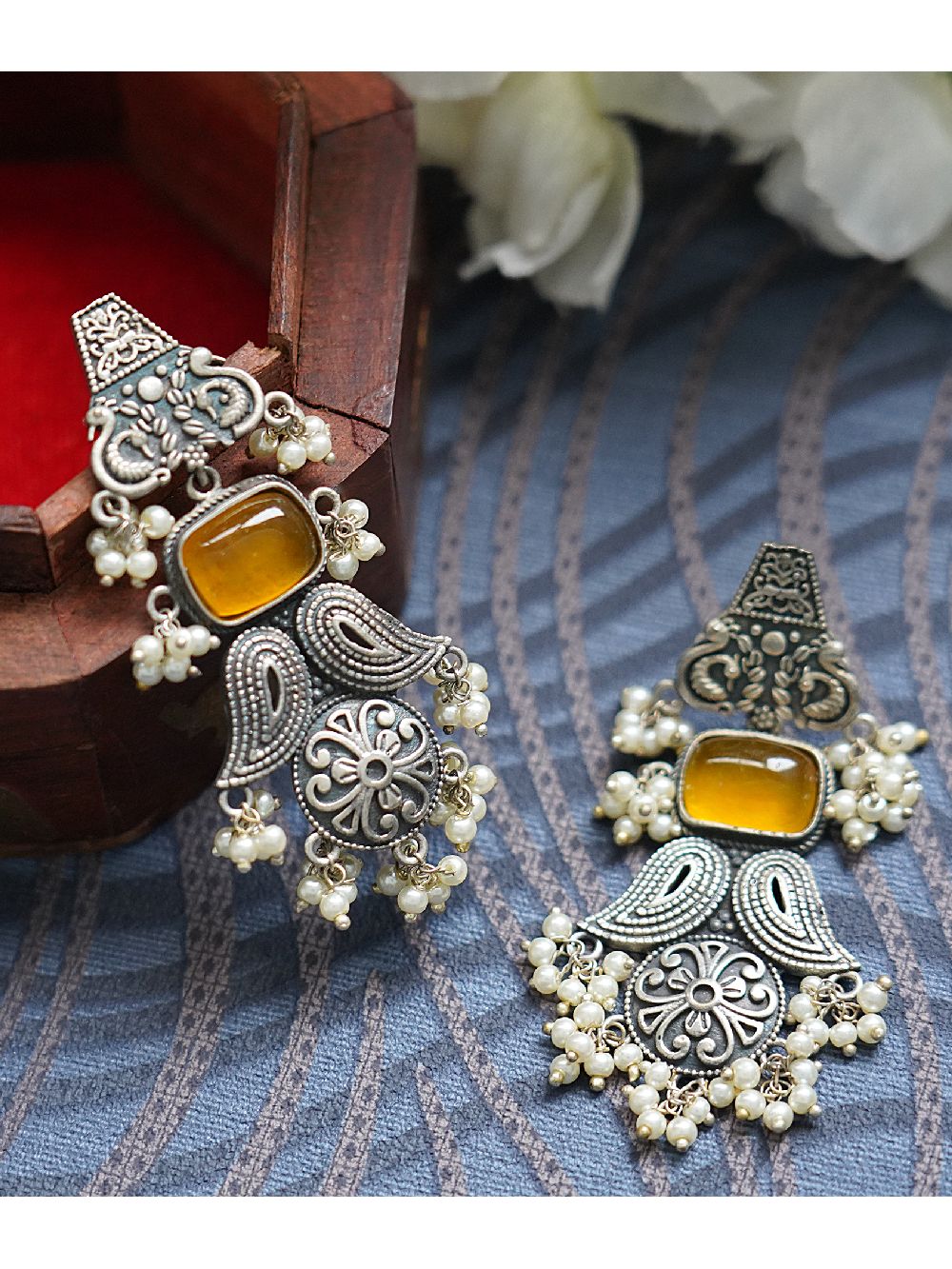 Tribal Silver Tone Brass Earrings