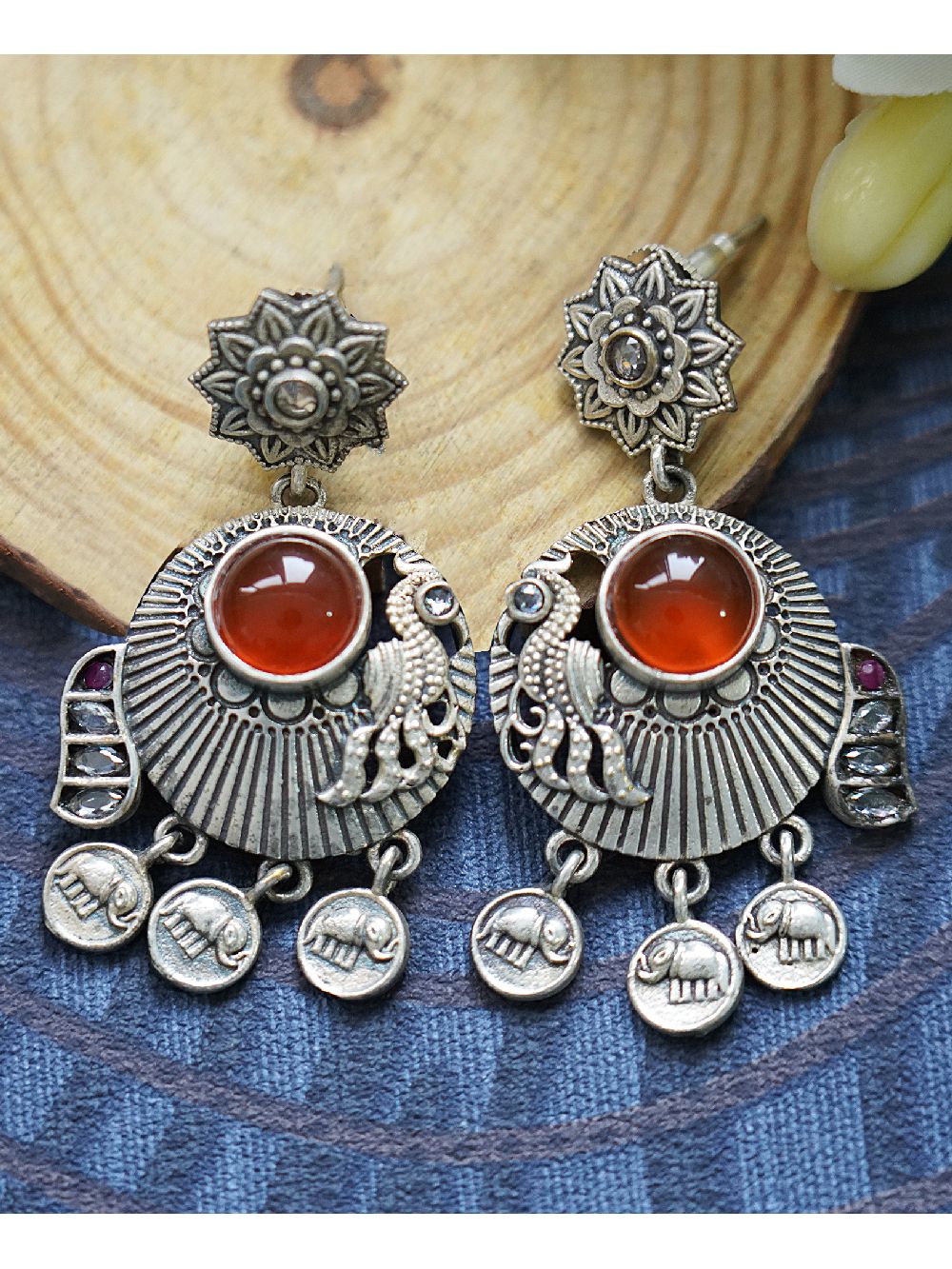 Tribal Silver Tone Brass Earrings