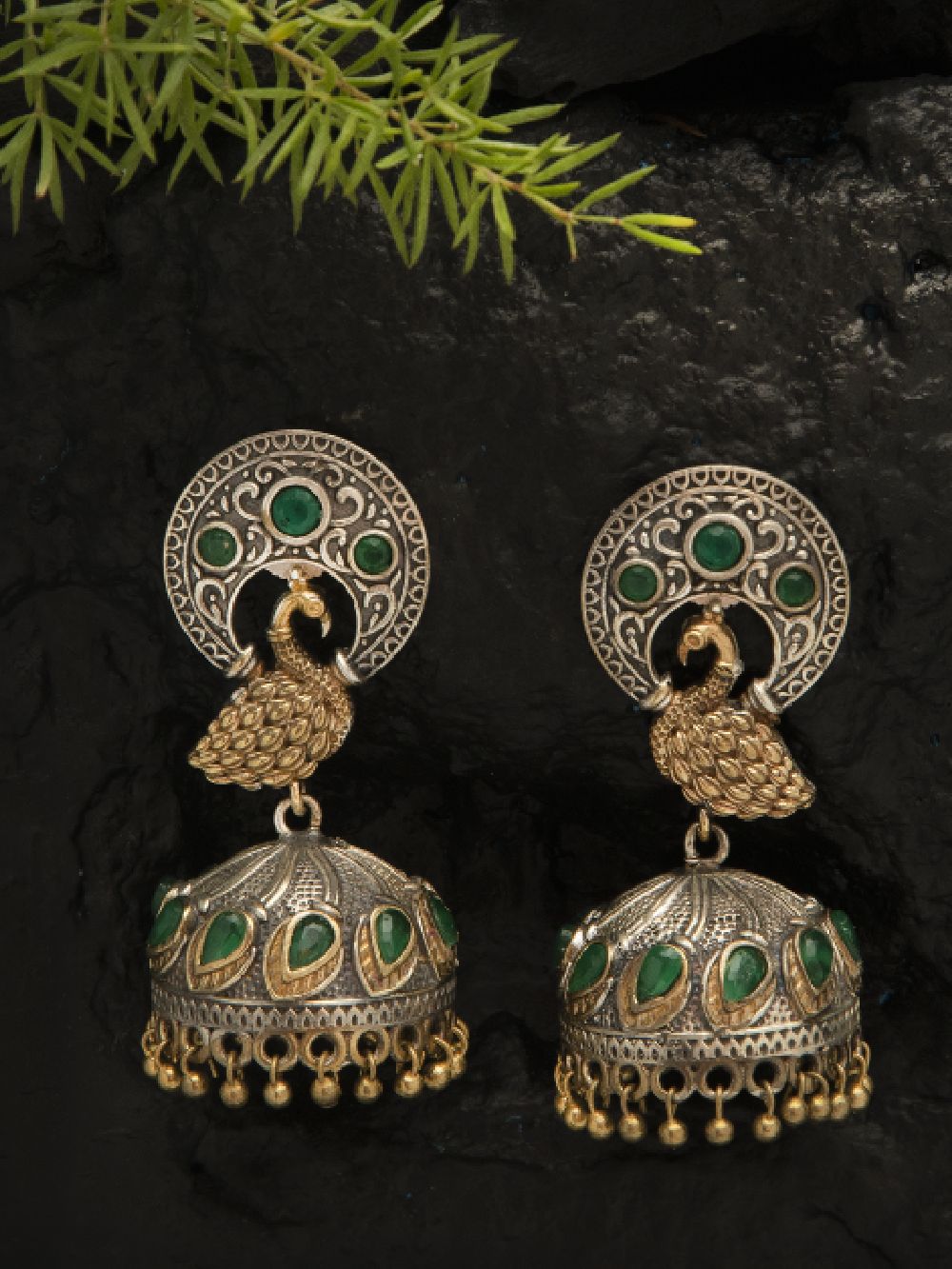 Handcrafted Dual Tone Brass Peacock Jhumka