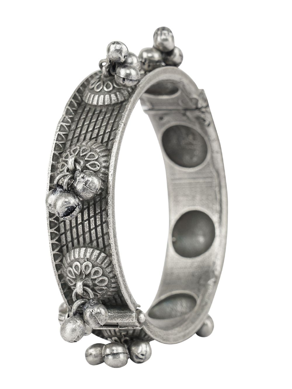 Tribal Silver Tone Brass Bangle with Ghunghroo