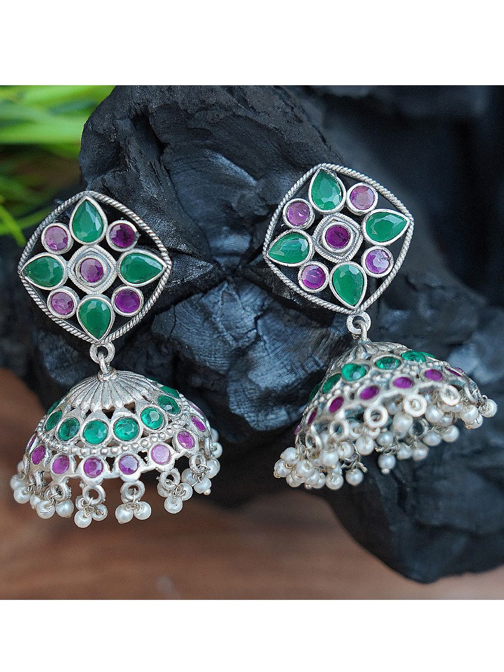 Handcrafted Silver Tone Brass Jhumka